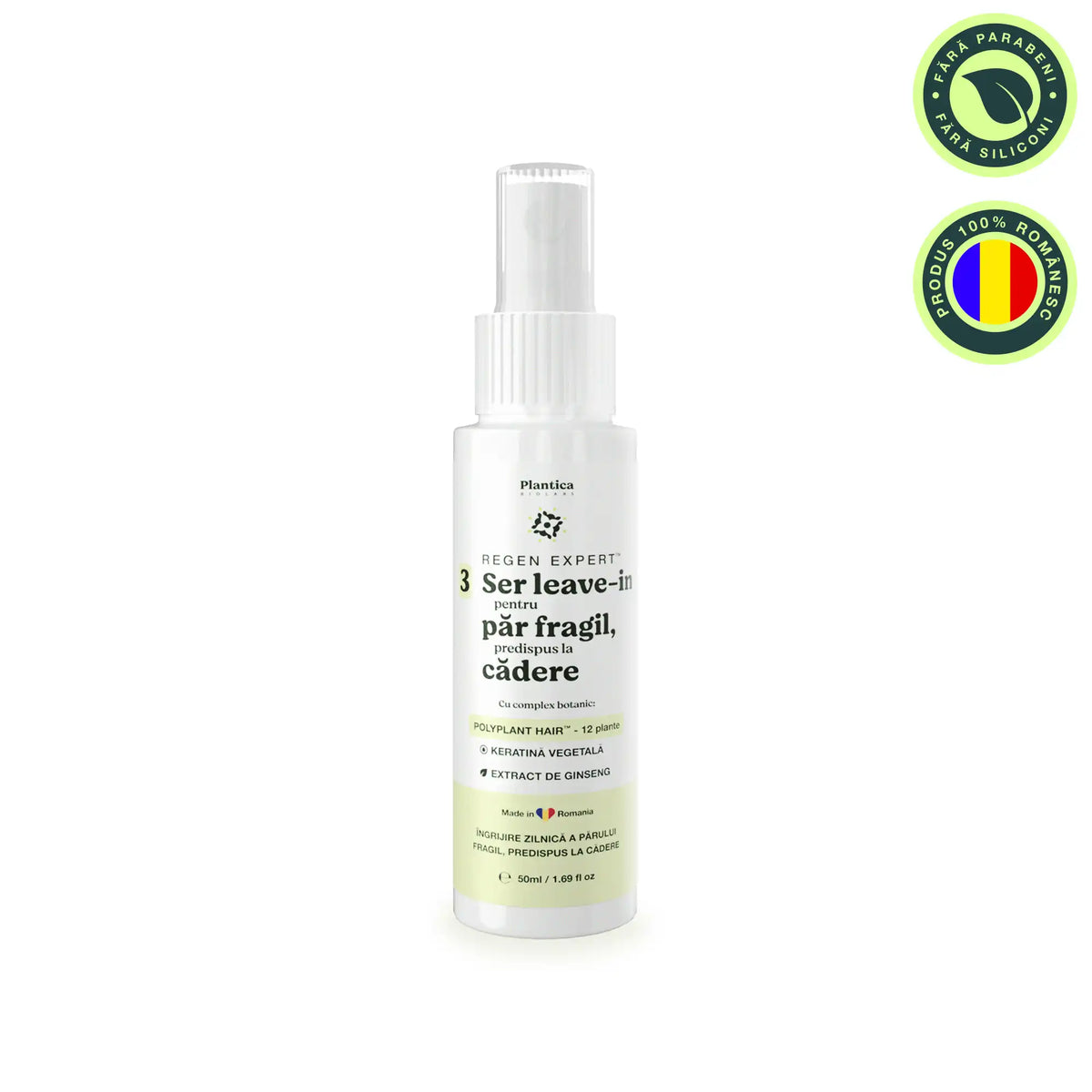 Ser leave-in Plantica pentru căderea părului, cu keratină vegetală, ginseng și complex de 12 plante, 50 ml.