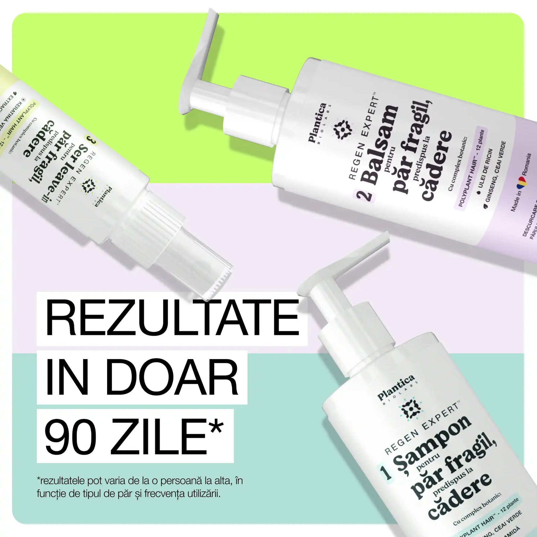 Set Regen Expert pentru căderea părului, format din 3 pași, cu rezultate vizibile după 90 de zile de utilizare.