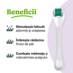 Lista beneficiilor derma rollerului – tratament pentru căderea părului și regenerarea părului, stimulează foliculii și întărește rădăcina.