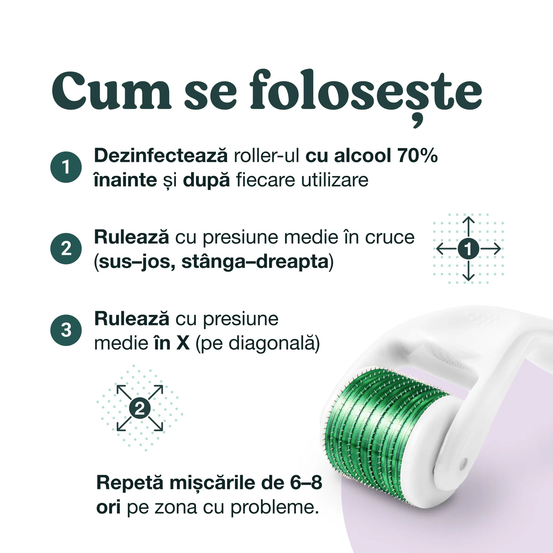 Cum folosești derma rollerul – tratament pentru căderea părului și regenerarea părului, pași de aplicare și dezinfectare.